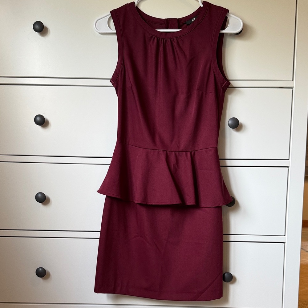 H&M Burgundy Peplum Mini Dress